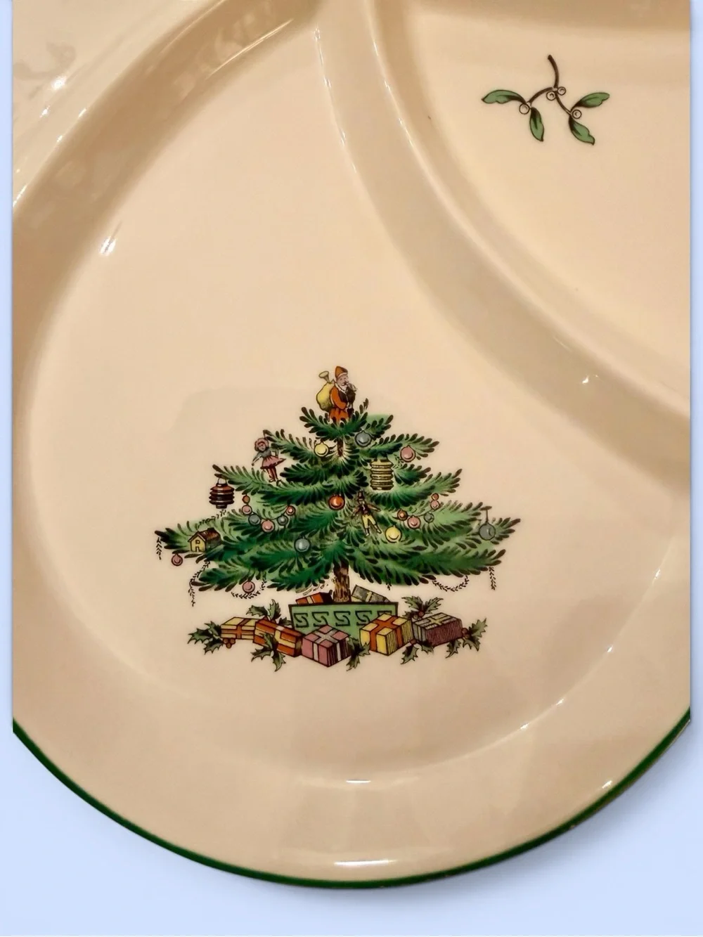 VTG Spode Christmas Tree Handled Hors d'Oeuvre Tray Made in England Original Box - Picture 5 of 9